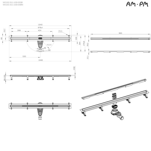 Трап для душа линейный, универсальный затвор Slim line, 100 см AM.PM MasterFlow W01SC-S11-100-05SB фото 5