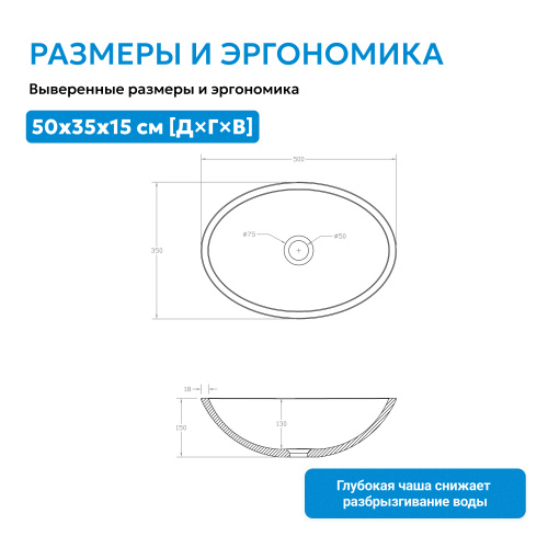 Раковина накладная карбоновая 50х35см овальная  черная  ABBER Karbon AK2042 фото 8