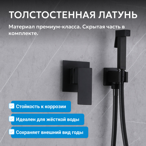 Встраиваемый смеситель с гигиеническим душем, черный матовый ABBER Daheim AF8225B фото 9