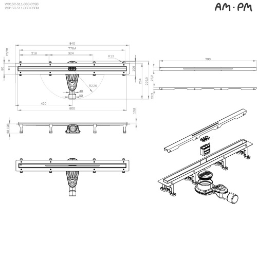 Трап для душа линейный, универсальный затвор Slim line, 80 см AM.PM MasterFlow W01SC-S11-080-05BM фото 5