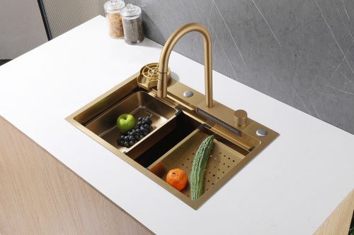 Кухонная мойка 68см ABBER Wasser Kreis AF2194G золото матовое фото 10