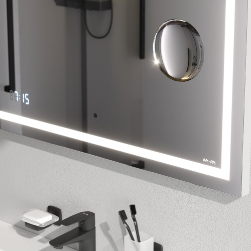Универсальное зеркало с контурной Led-подсветкой, часами и косметическим зеркалом, 80 см AM.PM Gem M91AMOX0803WG фото 5