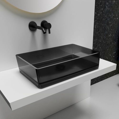 Раковина накладная прозрачная 60х40см прямоугольная  черная  ABBER Kristall AT2803Onyx