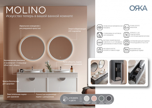 Зеркало ORKA Molino 90x90 c LED подсветкой, белый матовый фото 3