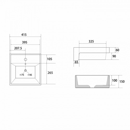 Раковина накладная 41,5х41,5см квадратная  белая  ABBER Rechteck AC2208 фото 7