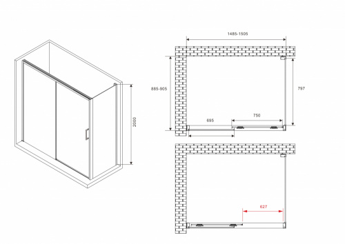 Душевой уголок 150х90 ABBER Komfort AG93150B-S92B фото 19