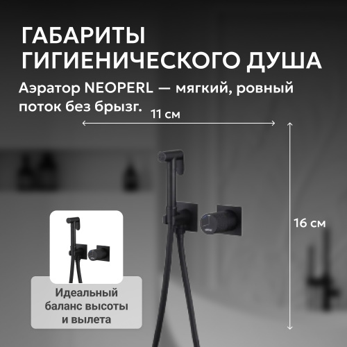 Встраиваемый смеситель с гигиеническим душем, черный матовый ABBER Rund AF8725B фото 7