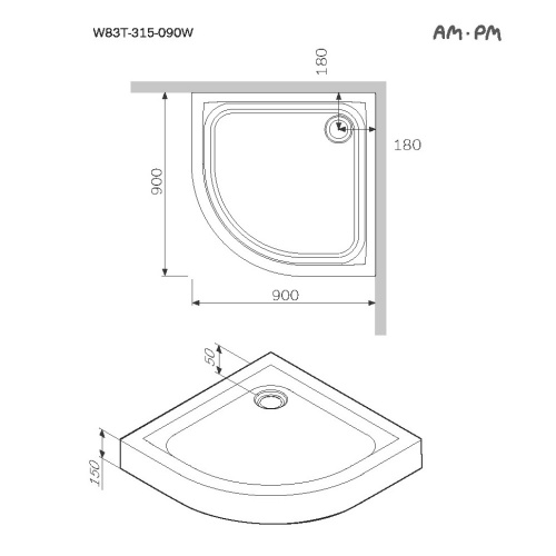 Душевой поддон, 90x90 см AM.PM Like W83T-315-090W фото 3