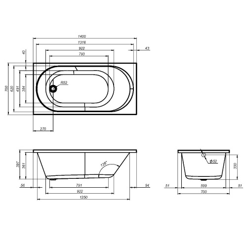 Акриловая ванна, 140х70 см AM.PM X-Joy W94A-140-070W-A фото 9