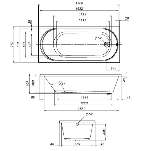 Акриловая ванна 170х75 см AM.PM X-Joy W94A-170-075W-A фото 10