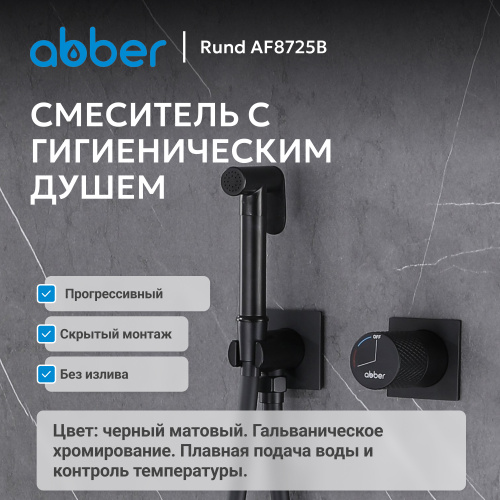 Встраиваемый смеситель с гигиеническим душем, черный матовый ABBER Rund AF8725B фото 3