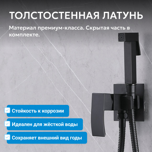 Встраиваемый смеситель с гигиеническим душем, черный матовый ABBER Wasserfall AF8625B фото 8
