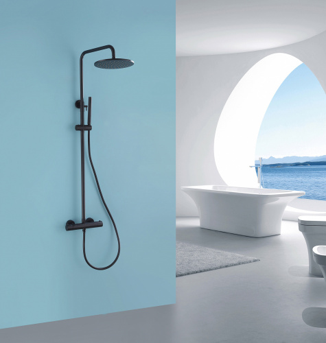 Душевая стойка ABBER Wasser Kreis AF8160BL с термостатом без излива, черный матовый фото 4