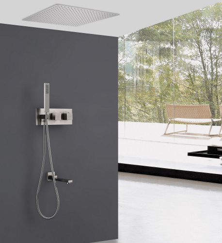 Душевая система  скрытого монтажа с изливом, термостат, сатин ABBER Daheim AF8254SP фото 4