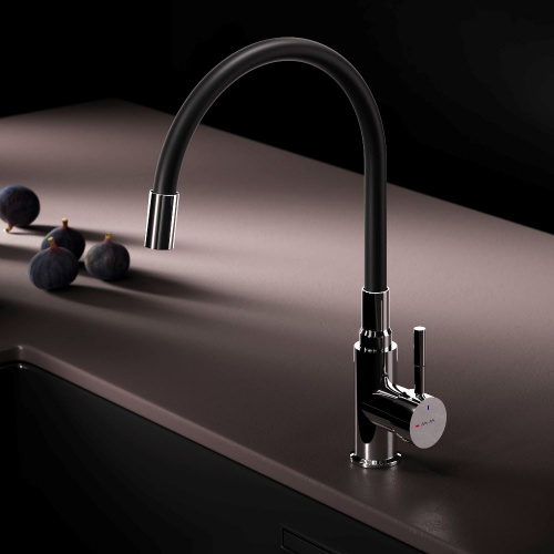 Смеситель для кухни с гибким изливом, черный/хром AM.PM X-Joy S F85B07602