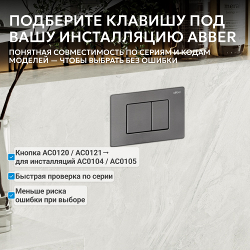 Кнопка смыва для инсталляции ABBER  оружейная сталь фото 4