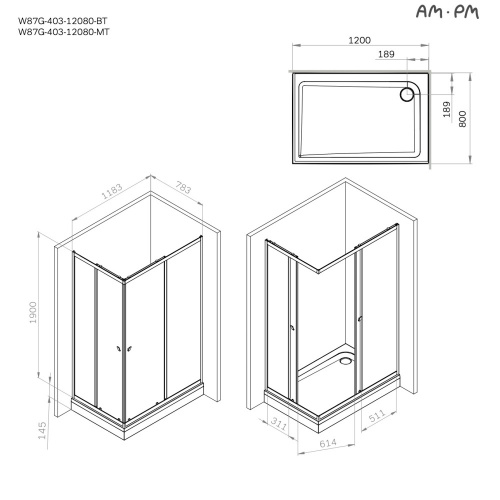 Душевое ограждение 120x80 см, без поддона AM.PM Sunny W87G-403-12080-BT фото 9