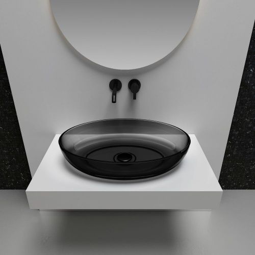 Раковина накладная прозрачная 60х40см овальная  черная  ABBER Kristall AT2801Onyx фото 4