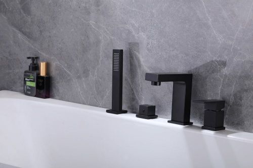 Смеситель на борт ванны с душем, черный матовый ABBER Daheim AF8213B фото 5